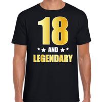 18 and legendary verjaardag cadeau t-shirt - zwart - gouden letters - heren - 18 jaar geworden