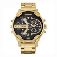 CAGARNY 6820 modieuze Business stijl grote Dial kalender Display mannen Quartz dubbele beweging horloge met stalen Band (goud + zwart)