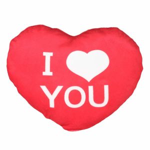 Sierkussentje Valentijn/I Love You hartje vorm - rood - 15 cm