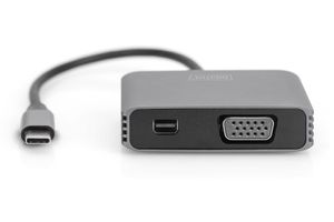 Digitus DA-70825 Mini-displayport / USB-C / VGA Adapter [1x USB-C - 2x Mini-DisplayPort bus, VGA-bus] Zwart Afgeschermd, Rond 0.2 m