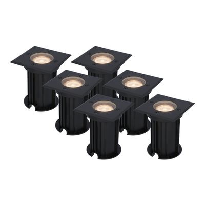 HOFTRONIC™ 6x Ramsay dimbare LED grondspot - Vierkant - Zwart - 2700K warm wit - 5 Watt - IP67 straal waterdicht - 3 jaar garantie