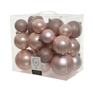 Decoris kerstballen - 26x st - lichtroze - 6, 8 en 10 cm - kunststof - Kerstbal