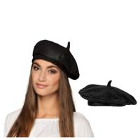 Verkleed hoed - 2x - baret - zwart - polyester - franse baret - frans - landen thema