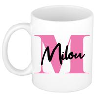 Naam mok Milou - roze - wit - keramiek - 300 ml - verjaardag/cadeau beker - thumbnail