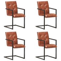 Eetkamerstoelen 4 st echt leer bruin