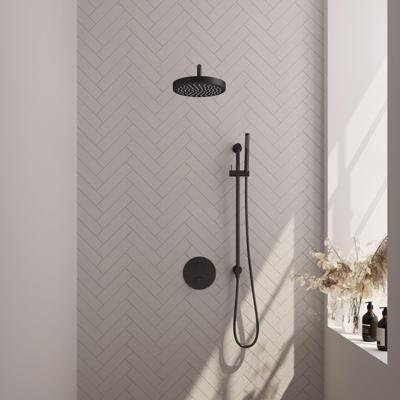 BRAUER Stripe Thermostatische Inbouw Regendouche - 3-weg - rond - SET 44 - 25cm douchekop - gebogen muurarm - staaf handdouche - doucheslang - geïntegreerde glijstang - mat zwart 5-S-451