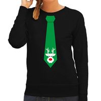 Stropdas Kersttrui/Kerst sweater rendier zwart voor dames