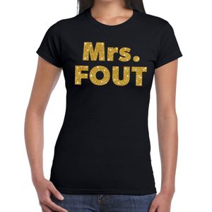 Mrs. Fout goud glitter t-shirt zwart dames