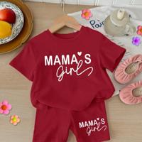 Baby Girls 2pcs Set Round Neck Short Sleeve T-Shirt And Leggings, Casual & Minimalist Burgundy