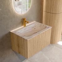 Badmeubel Mondiaz Kurve-Dlux | 70 cm | Meubelkleur Oak | Wastafelkleur Nata | Solid surface | Wasbak midden spoelbak | 1 kraangat
