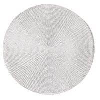 1x Ronde placemats glimmend zilver 38 cm geweven/gevlochten