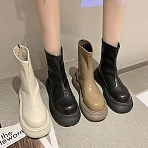 Dames Laarzen Platformlaarzen Laarsjes enkellaarsjes Comfortabele schoenen Dagelijks Booties enkellaarzen Winter Rits Kegelhak Sleehak Ronde Teen Casual Comfortabel minimalisme PU Rits Effen Kleur miniinthebox