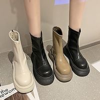 Dames Laarzen Platformlaarzen Laarsjes enkellaarsjes Comfortabele schoenen Dagelijks Booties enkellaarzen Winter Rits Kegelhak Sleehak Ronde Teen Casual Comfortabel minimalisme PU Rits Effen Kleur miniinthebox