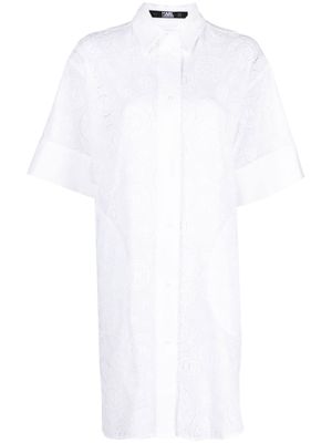 Karl Lagerfeld robe-chemise courte à broderies anglaises - Blanc