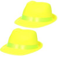 Carnaval verkleed hoed - 2x stuks - neon geel - feestkleding - pet - volwassenen