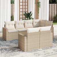 7-delige Loungeset met kussens poly rattan beige