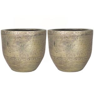 3x stuks bloempot/plantenpot van keramiek in het industrieel goud D23 en H21 cm