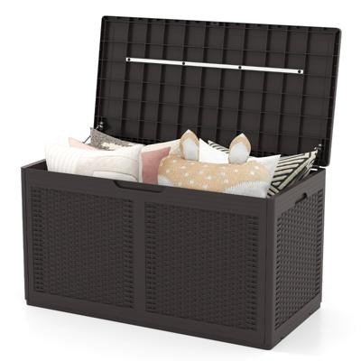 380 L Tuinbox met Wielen Waterdichte Kussenbox Incl Deksel Opbergbox Bruin