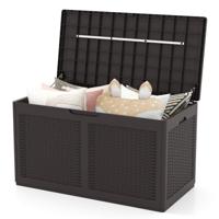 380 L Tuinbox met Wielen Waterdichte Kussenbox Incl Deksel Opbergbox Bruin