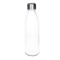 Glazen waterfles/drinkfles met RVS dop - transparant - 650 ml - Sportfles - Bidon - thumbnail