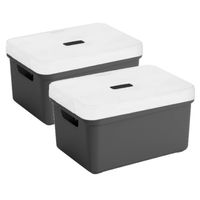 2x stuks Opbergboxen/opbergmanden antraciet van 5 liter kunststof met transparante deksel - Opbergbox