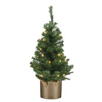 Kunst kerstboom/kunstboom 75 cm met verlichting inclusief gouden pot