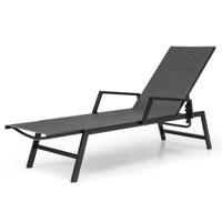 Buiten Rotan Chaise Longue Geweven PE Rieten Ligstoel met Armleuningen en 5-Positie Rugleuning Patio Ligstoel voor Veranda Terras