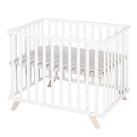 Babybox - ROBA - 75 x 100 cm - Inclusief grijze speelmat 'Lil Planet' - Wit gelakt hout