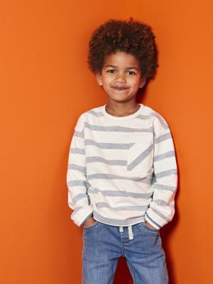 T-shirt met lange mouwen met gestreept effect voor jongens wit, gestreept