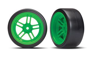 Traxxas - Tires and wheels, assembled, glued (split-spoke green wheels, 1.9" Drift tires) (rear) (TRX-8377G)