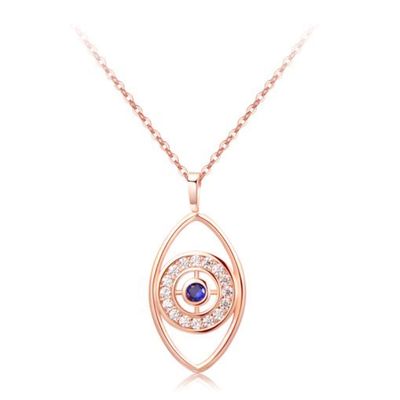 Rose Kleurige Evil Eye Dames Ketting met Witte en Blauwe Zirkonia