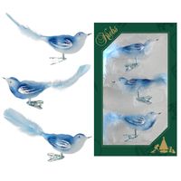 3x stuks luxe glazen decoratie vogels op clip blauw 11 cm   -