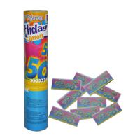 Party popper/confetti shooter - verjaardag 50 jaar - papier - multi kleuren - 20 cm - thumbnail