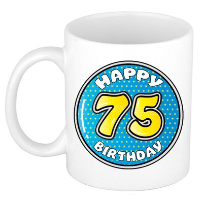 Verjaardag cadeau mok - 75 jaar - blauw - 300 ml - keramiek