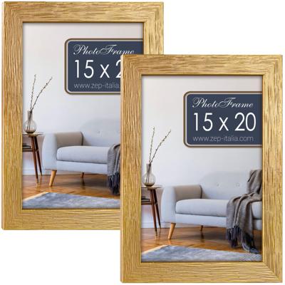 Fotolijstje - 2x stuks - goudkleurig - 18 x 23 x 2 cm - hout - voor foto van 15 x 20 cm - fotolijst