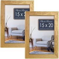 Fotolijstje - 2x stuks - goudkleurig - 18 x 23 x 2 cm - hout - voor foto van 15 x 20 cm - fotolijst