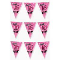 3x stuks 16 jaar vlaggenlijnen Sweet 16 roze 10 meter