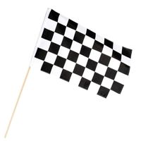 2x Finish zwaai handvlag autoracing wit/zwart geblokt 30 x 45 cm   - - thumbnail