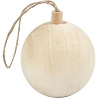 1x Kerstbal - hout - naturel - kerstdecoratie - 6,4 cm