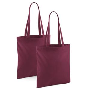 Draagtasje met hengsels - 2x - bordeaux - 42 x 38 cm - katoen - 10 liter - boodschappen - gymtas