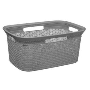 Wasmand van rotan gevlochten - grijs - kunststof - 45 liter - 59 x 41 x 27 cm