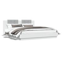 Bedframe met hoofdbord bewerkt hout wit 160x200 cm