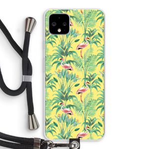 Flamingo party: Pixel 4 XL Transparant Hoesje met koord