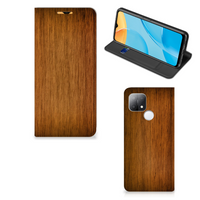 OPPO A15 Book Wallet Case Donker Hout - thumbnail