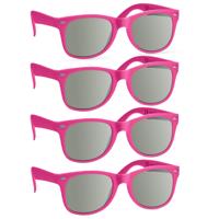 Party Zonnebril - 4x - fuchsia roze - hip design - volwassenen - carnaval/ verkleed