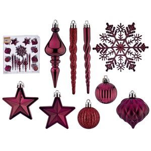 Kersthangers/ornamenten set - 32x stuks - wijn/bordeaux rood - kunststof