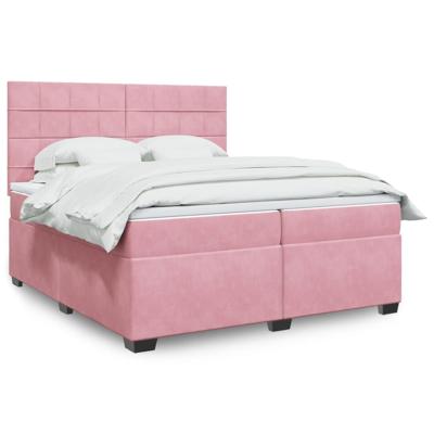 Boxspring met matras fluweel roze 200x200 cm