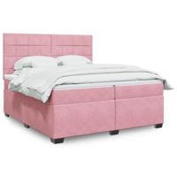 Boxspring met matras fluweel roze 200x200 cm