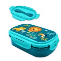 Into the jungle - broodtrommel/lunchbox voor kinderen - blauw - kunststof - 21 x 14 cm - incl. beste Into the jungle - broodtrommel/lunchbox voor kinderen - blauw - kunststof - 21 x 14 cm - incl. beste