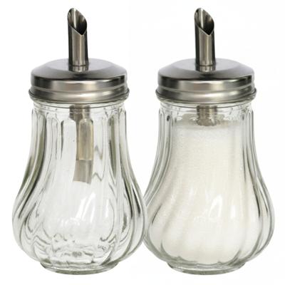 Gerimport Suikerpot / strooier - 2x - glas met RVS tuit - 210 ml - dispenser